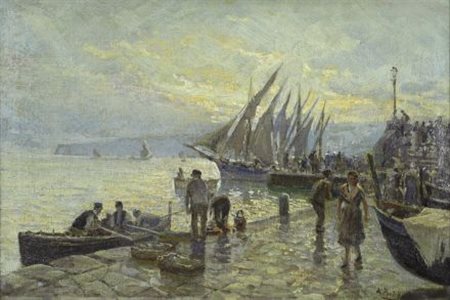 Fausto Pratella (Napoli, 1888 - 1964) IN PORTO Olio su tela, cm. 30x45 Firma...