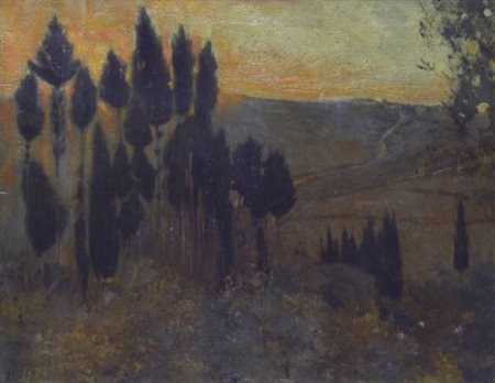 Cesare Ciani (Firenze, 1854 - 1925) PAESAGGIO AL TRAMONTO Olio su tela, cm....