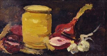 Giovanni Bartolena (Livorno, 1866 - 1942) NATURA MORTA Olio su tavola, cm....