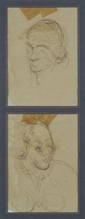 Lorenzo Viani (Viareggio, 1882 - Ostia, 1936) STUDIO DI TESTE China su carta,...