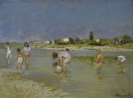 Carlo Passigli (Firenze, 1881 - 1953) IL BAGNO IN ARNO (FRONTE); PAESAGGIO...