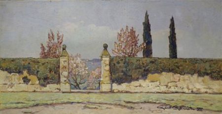 Gino Romiti (Livorno, 1881 - 1967) PRIMAVERA, 1937 Olio su tavoletta, cm....