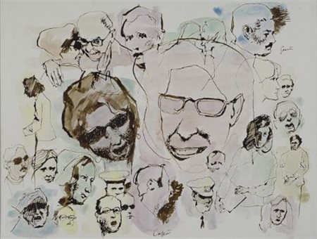 Nino Caffè (Alfredina, 1909 - Pesaro, 1975) GENTI Acquerello e china su...