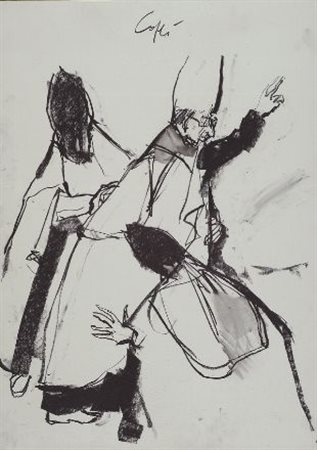 Nino Caffè (Alfredina, 1909 - Pesaro, 1975) CARDINALE Carboncino su carta,...