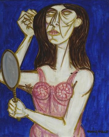 Giuseppe Migneco (Messina, 1908 - Milano, 1997) DONNA ALLO SPECCHIO Tempera...