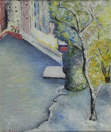 Giuseppe Cesetti (Tuscania, 1902 - 1990) SCORCIO CITTADINO Olio su tela,...