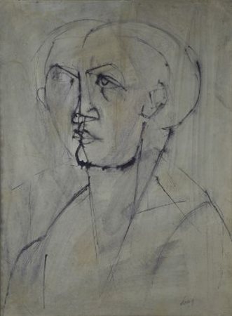 Gianni Dova (Roma, 1925 - Pisa, 1991) VOLTO China su carta riportata su...