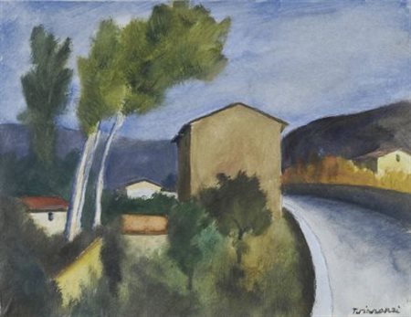 Nino Tirinnanzi (Greve in Chianti, 1923 - 2002) PAESAGGIO Olio su cartone,...