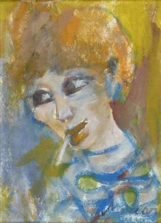 Mino Maccari (Siena, 1898 - Roma, 1989) VOLTO Tempera su cartoncino, cm....