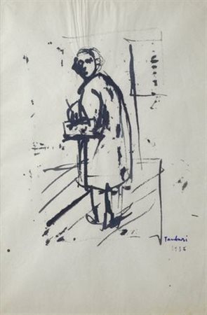 Orfeo Tamburi (Jesi, 1910 - Parigi, 1994) IL PITTORE DI SPALLE, 1938 China su...