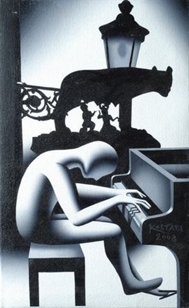 Mark Kostabi (Los Angeles, 1960) ROMANIC CROMATIC, 2008 Acrilico su tela, cm....
