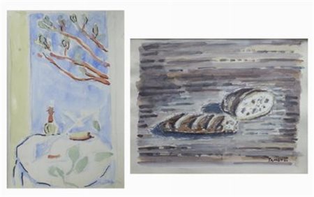 Orfeo Tamburi (Jesi, 1910 - Parigi, 1994) INTERNO; I PANI Acquerello su...