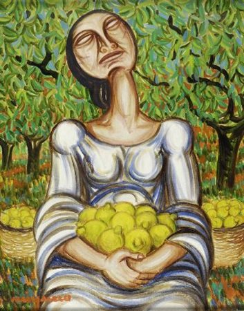 Giuseppe Migneco (Messina, 1908 - Milano, 1997) CONTADINA CON CESTO DI...