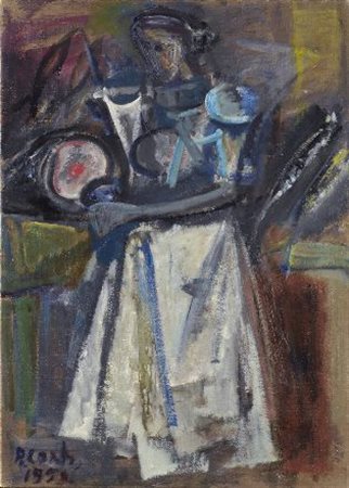 Primo Conti (Firenze, 1900 - Fiesole, 1988) Donna alla pescheria, 1959 Olio...