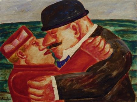 Franz Borghese (Roma, 1941 - 2005) IL BACIO Olio su tela, cm. 30x40 Firma in...
