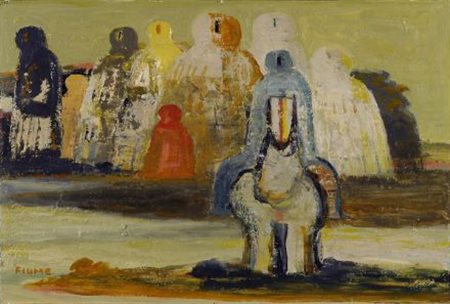 Salvatore Fiume (Comiso, 1915 - Milano, 1997) STATUE DI PIETRA Olio su...