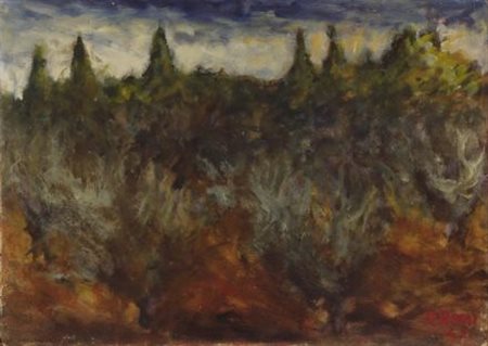 Ottone Rosai (Firenze, 1895 - Ivrea, 1957) PAESAGGIO, 1943 Olio su cartone,...