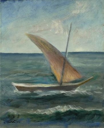 Carlo Carrà (Quargnento, 1881 - Milano, 1966) VELA ROSSA, 1953 Olio su tela,...