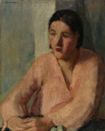 Felice Casorati (Novara, 1887 - Torino, 1963) DONNA CON LA CAMICETTA ROSA...