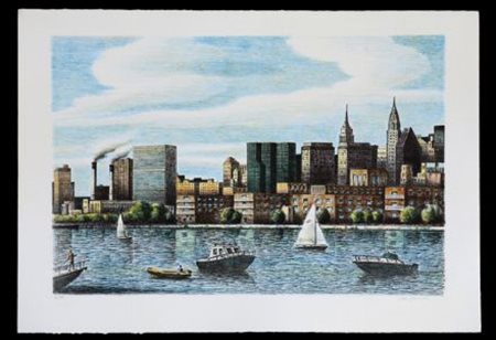 Aldo Damioli (Milano, 1952) VENEZIA NEW YORK, 2000 Litografia, mm. 500x700,...