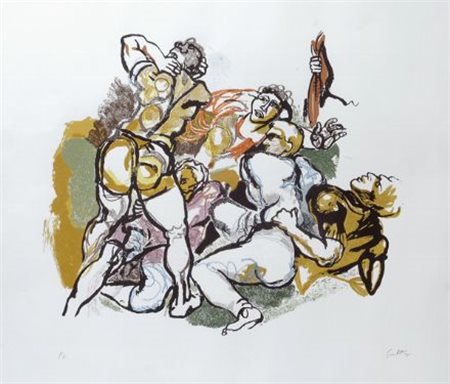 Renato Guttuso (Bagheria, 1912 - Roma, 1987) FIGURE P.A., cm. 57x58 Firma in...