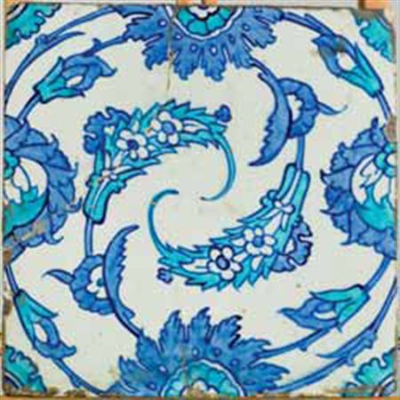 Piastrella, Iznik (Turchia), fine del XVI/XVII secolo, dipinta in bicromia...