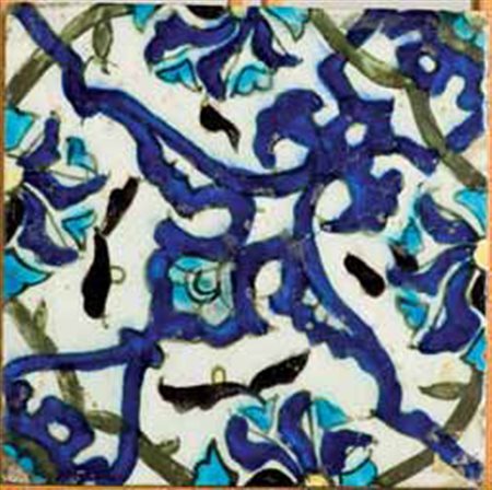 Due piastrelle, probabilmente Siria, XVII/XVIII secolo, decorate con elementi...