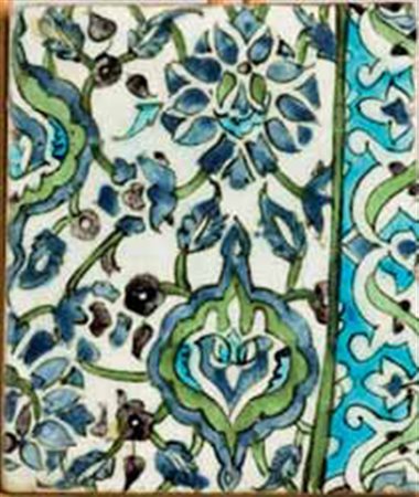 Piastrella, Damasco (Siria), XVII secolo, decorata con motivi vegetali e...
