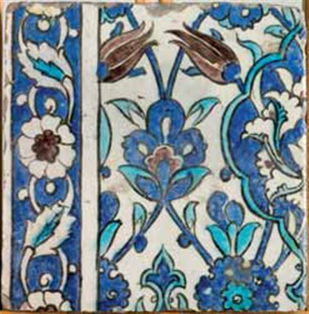 Piastrella, Damasco (Siria), fine del XVI/inizi del XVII secolo, dipinta in...