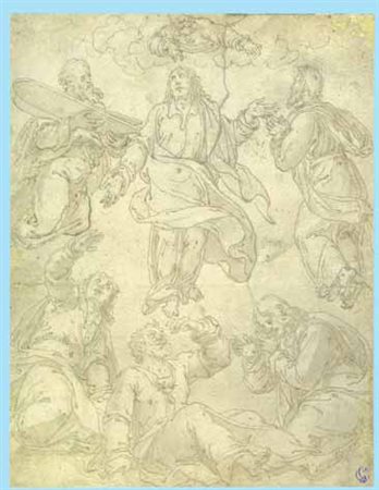 Scuola Emiliana del XVII secolo Trasfigurazione matita con buchi da riporto...