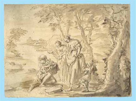 Scuola Veneta del XVIII secolo Scena Pastorale penna e acquerello su carta,...