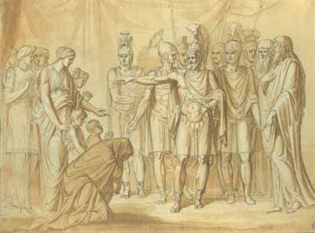 Scuola Italiana del XIX secolo Alessandro e Rossana penna e acquerello su...