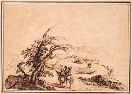 Falsario del Guercino Attivo in Emilia nel XVII secolo Paesaggio con figure...