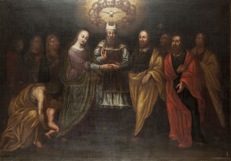 PITTORE ANONIMO DEL '600 "Lo sposalizio della Vergine" 97x136 olio su tela...