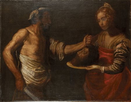 PITTORE ANONIMO DEL '600 "Salomé e la testa del Battista" 98x125 olio su tela...
