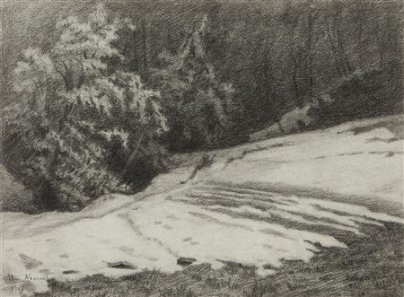 MERLO CAMILLO Torino 1856 - 1931 "Neve in collina" novembre 1917 24,5x33...