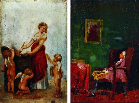 PITTORI ANONIMI DELL'800 Lotto di due dipinti a olio su tavoletta, nelle...
