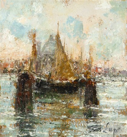 LUPO ALESSANDRO Torino 1876 - 1953 "Venezia" 14x14 olio su cartoncino Opera...