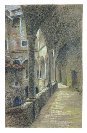 SOLARO NICOLA ANTONIO 1923 "Scorcio d'interno" 27,5x17 pastello su carta...