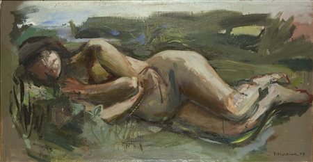 MARTINA PIERO Torino 1912 - 1982 "Nudo sdraiato" 1957 72,5x138,5 olio su tela...