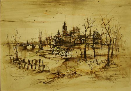 GARINO PIERO Leinì (TO) 1922 - 2009 Torino "Veduta invernale" 1965 35x50...