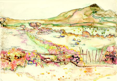 CARROLL ROBERT USA 1934 "Chivelenda" 1974 50x71 acquarello su carta Opera...