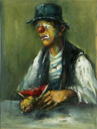 GARINO PIERO Leinì (TO) 1922 - 2009 Torino "Clown" 1970 80x60 olio su tela...