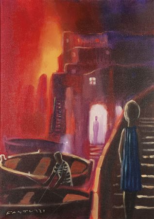 FANTUZZI ELIANO Verona 1909 - 1987 "L'appuntamento" 70x50 olio su tela Opera...