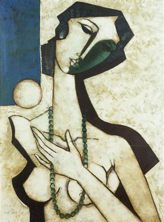 LANDI BRUNO Roma 1941 "Donna con collana" 1997 80x60 olio su tela Opera...