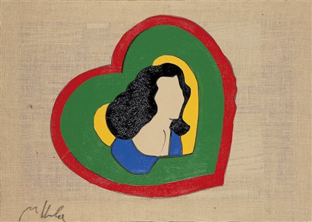 LODOLA MARCO Dorno (PV) 1955 "Donna nel mirino" 70x100 collage e smalti su...