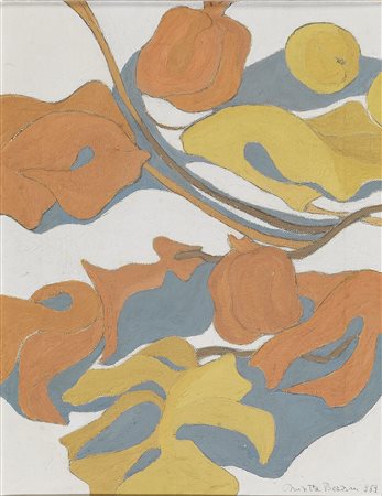 BOZZINI MISETTA Roma 1935 "Foglie e frutti" 1969 45x35 olio su tela Opera...