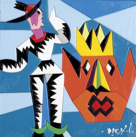 NESPOLO UGO Mosso Santa Maria (VC) 1941 "Oibò" 24x24 acrilici su tarsia...