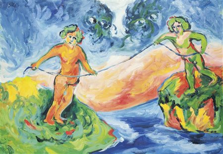 GERMANA' MIMMO Catania 1944 - 1992 "Gioco" 1988 70x100 olio su tela Opera...