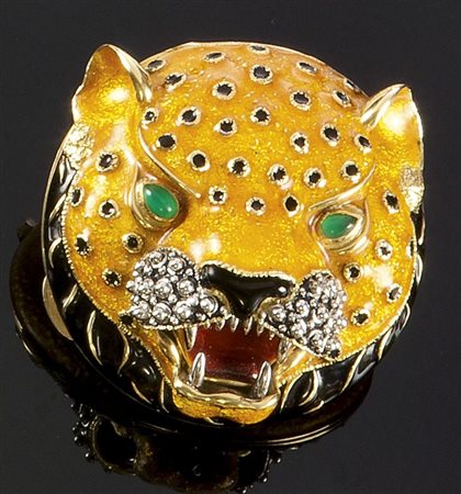 PORTACIPRIA Splendido portacipria in oro giallo, a forma di testa di tigre,...